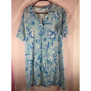 Tori Richard Shell Jasona Shift Dress XL Polo Collar Cotton Casual Short Sleeve